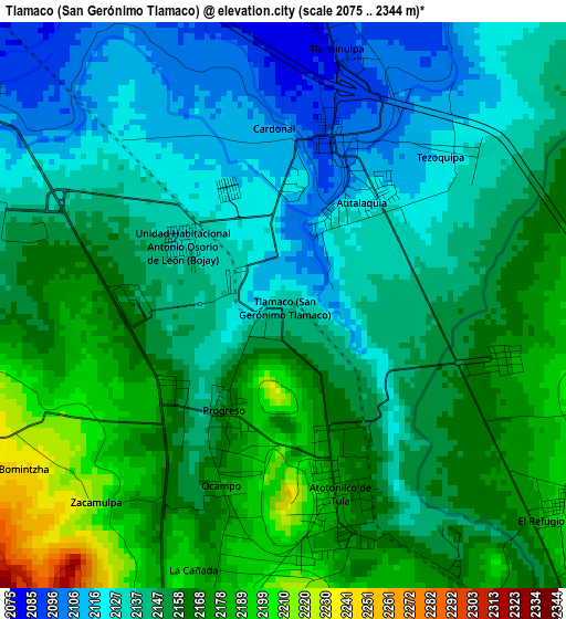 Tlamaco (San Gerónimo Tlamaco) elevation map