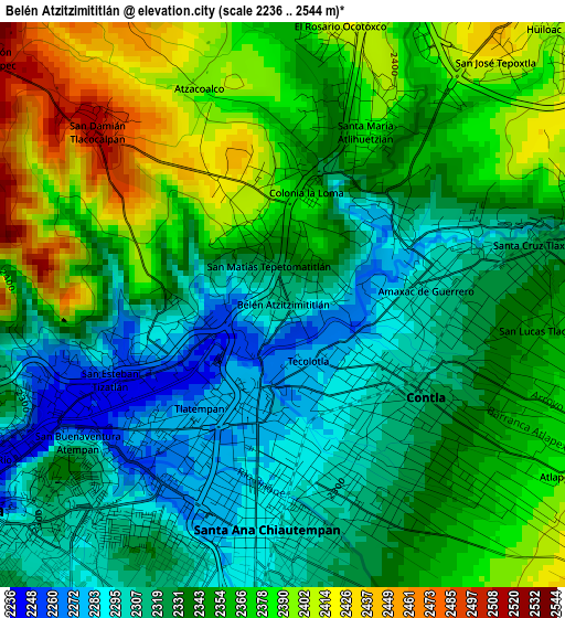 Belén Atzitzimititlán elevation map