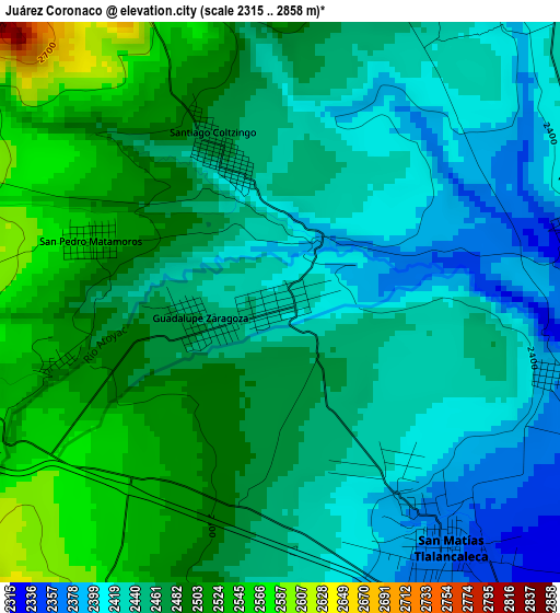 Juárez Coronaco elevation map