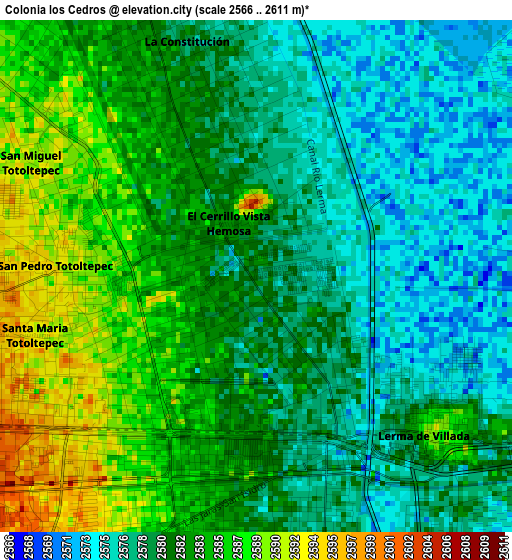 Colonia los Cedros elevation map