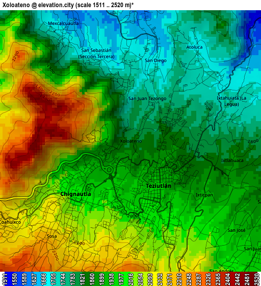 Xoloateno elevation map