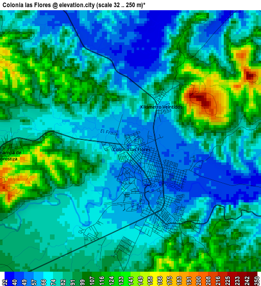 Colonia las Flores elevation map