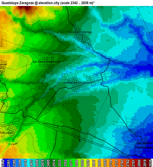 Guadalupe Zaragoza elevation map