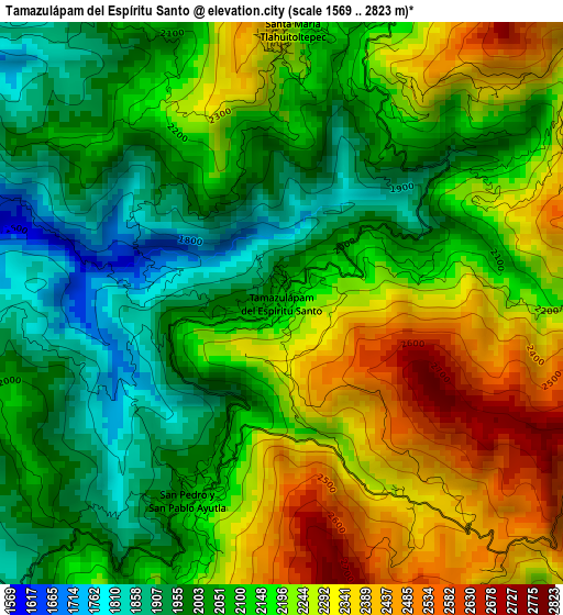 Tamazulápam del Espíritu Santo elevation map