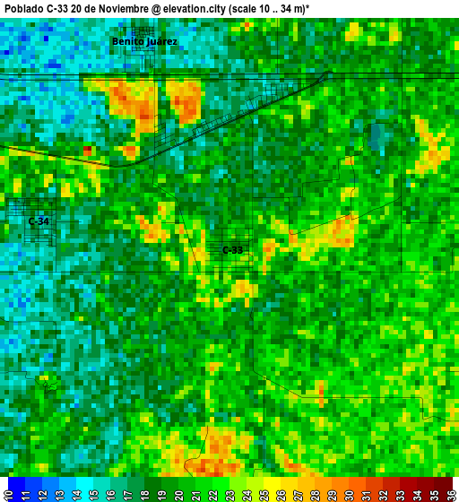 Poblado C-33 20 de Noviembre elevation map