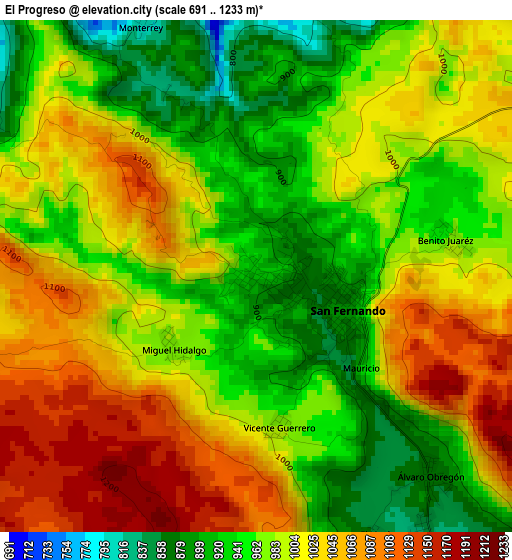 El Progreso elevation map