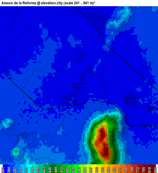 Amuco de la Reforma elevation map