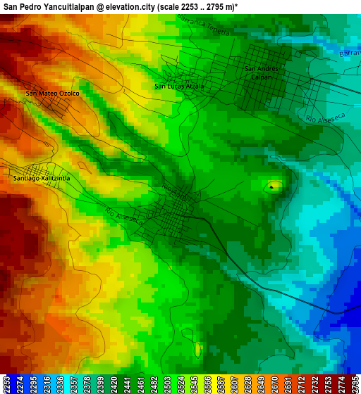 San Pedro Yancuitlalpan elevation map