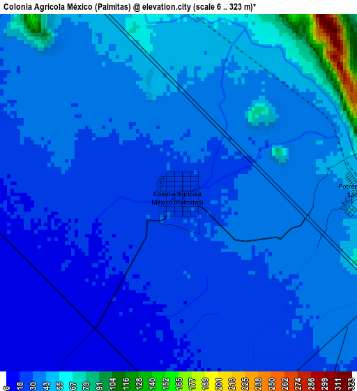 Colonia Agrícola México (Palmitas) elevation map