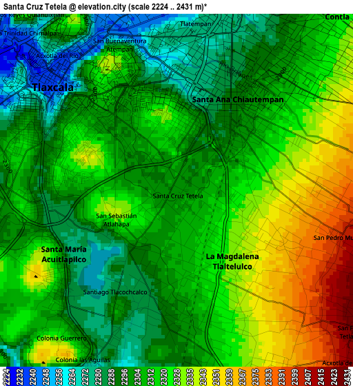 Santa Cruz Tetela elevation map