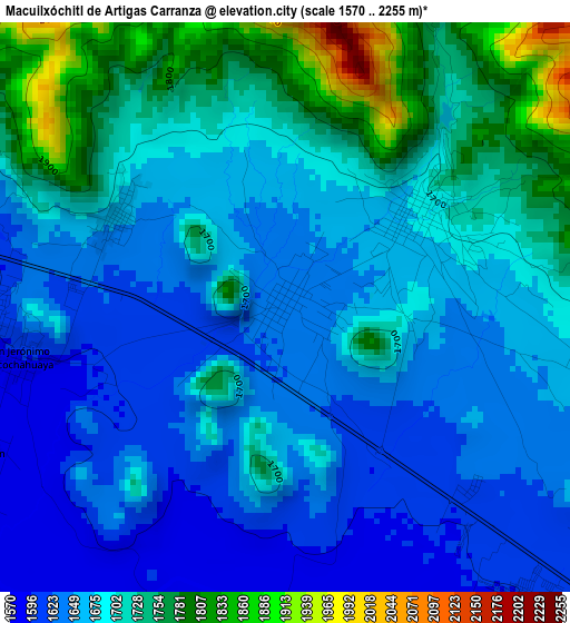 Macuilxóchitl de Artigas Carranza elevation map