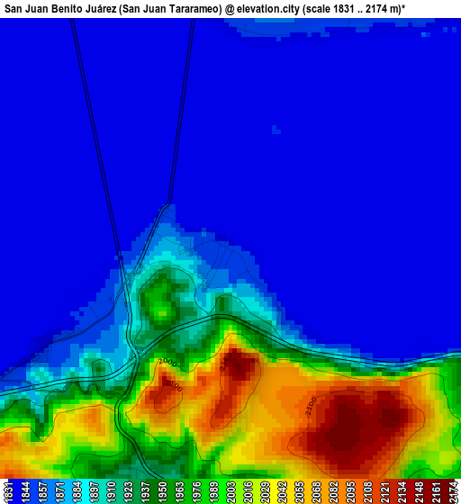 San Juan Benito Juárez (San Juan Tararameo) elevation map