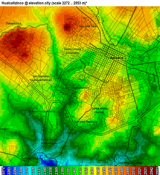 Hualcaltzinco elevation map