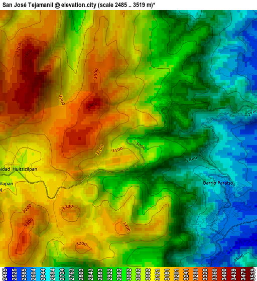 San José Tejamanil elevation map