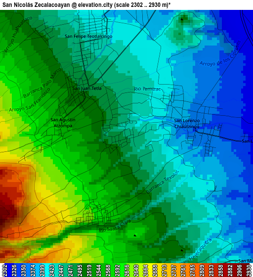 San Nicolás Zecalacoayan elevation map