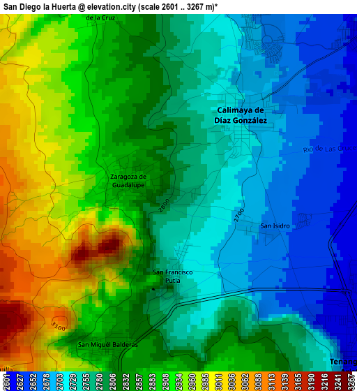 San Diego la Huerta elevation map