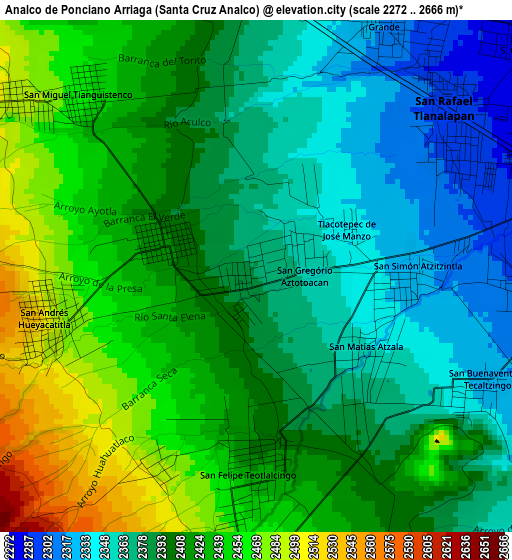 Analco de Ponciano Arriaga (Santa Cruz Analco) elevation map