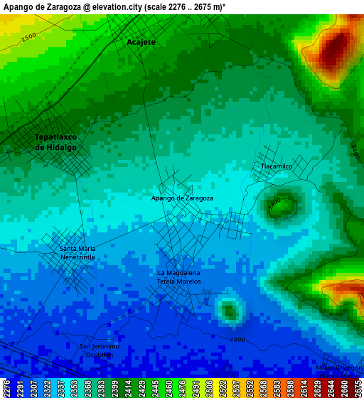 Apango de Zaragoza elevation map