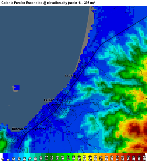 Colonia Paraíso Escondido elevation map