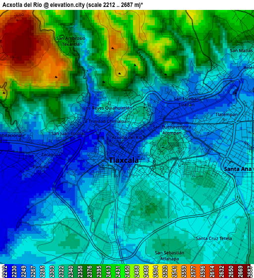 Acxotla del Río elevation map