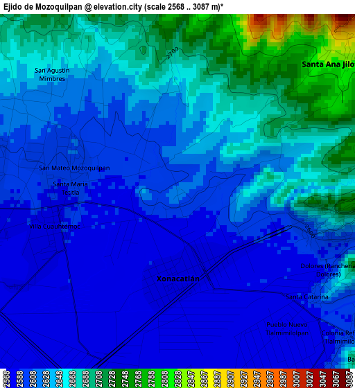 Ejido de Mozoquilpan elevation map