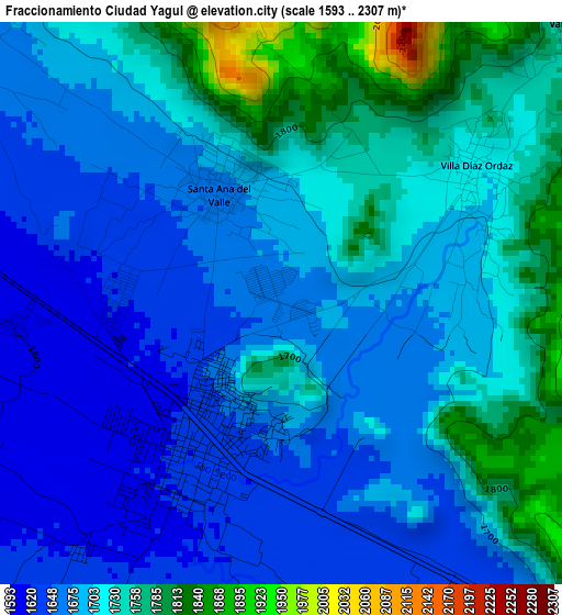 Fraccionamiento Ciudad Yagul elevation map