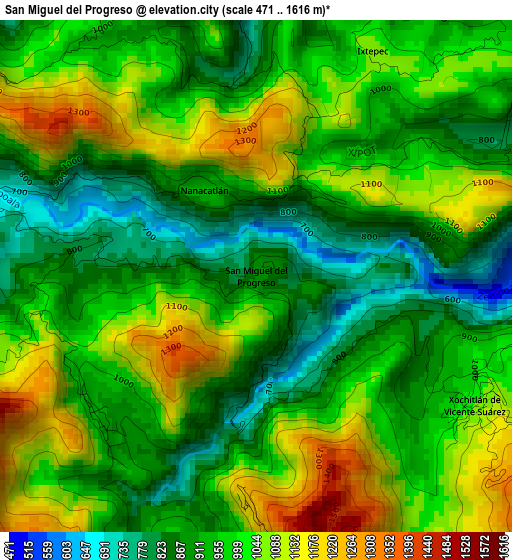 San Miguel del Progreso elevation map