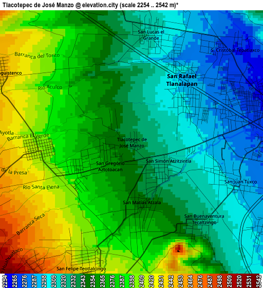 Tlacotepec de José Manzo elevation map