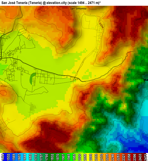 San José Tenería (Tenería) elevation map