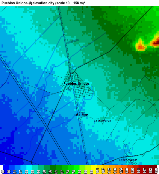 Pueblos Unidos elevation map