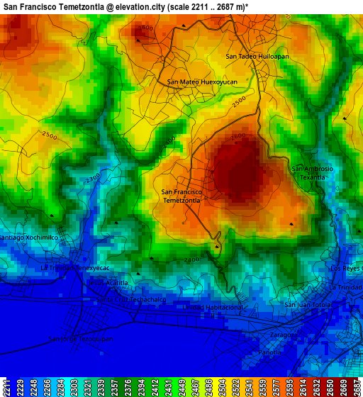 San Francisco Temetzontla elevation map