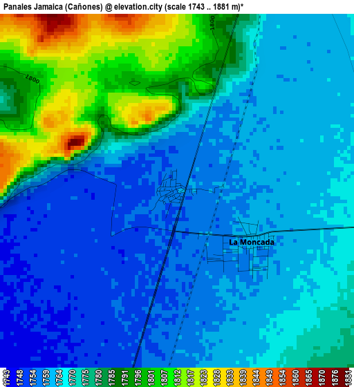 Panales Jamaica (Cañones) elevation map