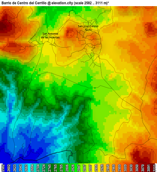 Barrio de Centro del Cerrillo elevation map