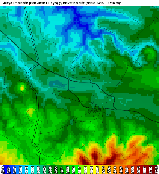 Gunyo Poniente (San José Gunyo) elevation map