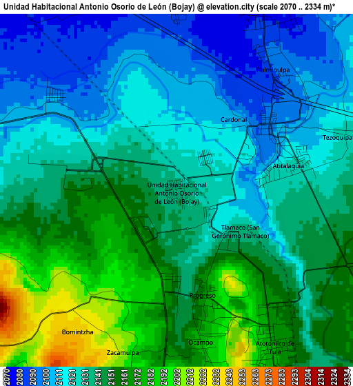 Unidad Habitacional Antonio Osorio de León (Bojay) elevation map