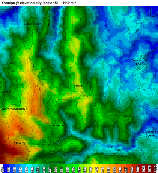 Xonalpu elevation map