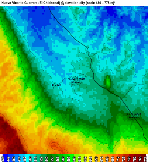 Nuevo Vicente Guerrero (El Chichonal) elevation map