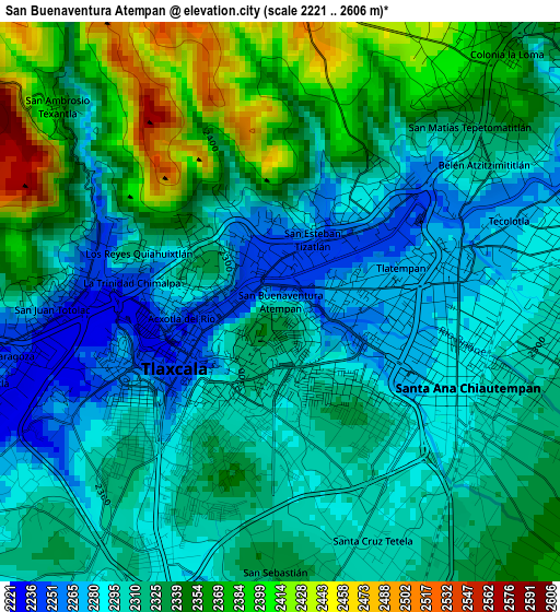 San Buenaventura Atempan elevation map