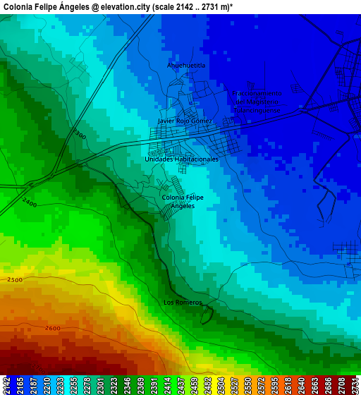 Colonia Felipe Ángeles elevation map