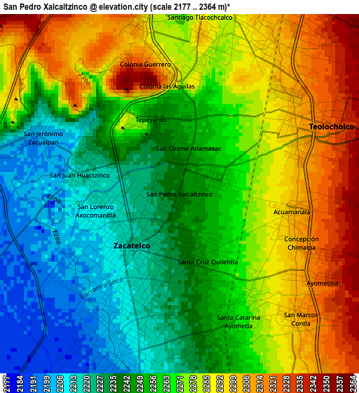 San Pedro Xalcaltzinco elevation map