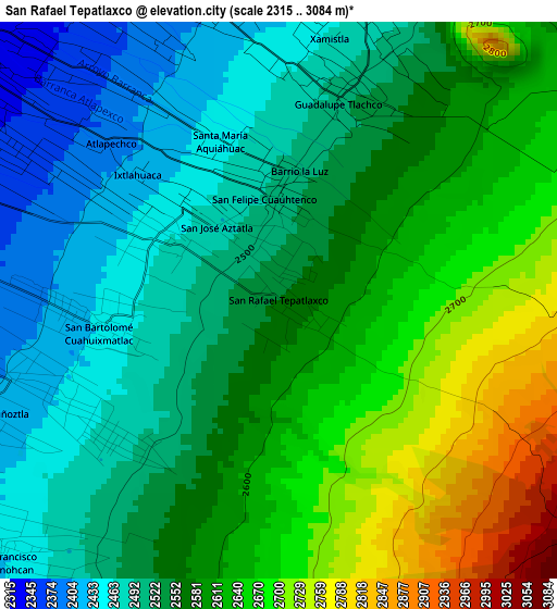 San Rafael Tepatlaxco elevation map