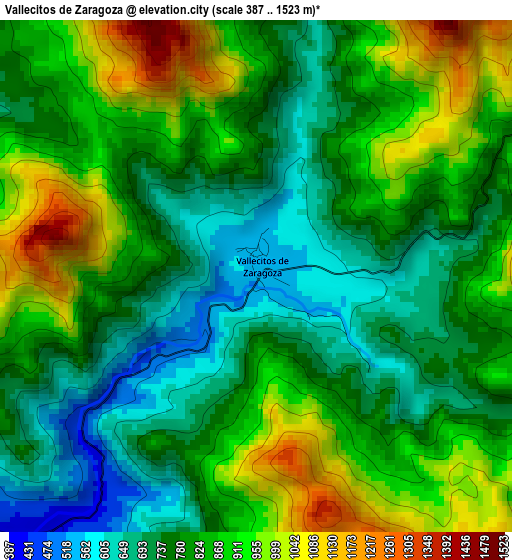 Vallecitos de Zaragoza elevation map