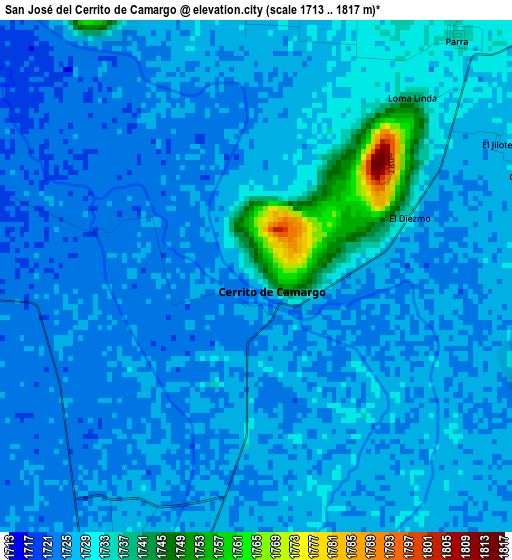 San José del Cerrito de Camargo elevation map