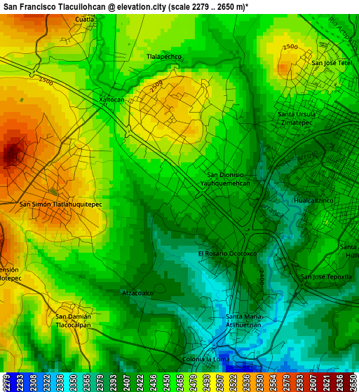 San Francisco Tlacuilohcan elevation map