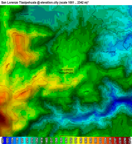 San Lorenzo Tlaxipehuala elevation map