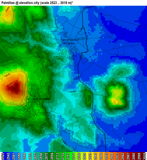 Palmillas elevation map