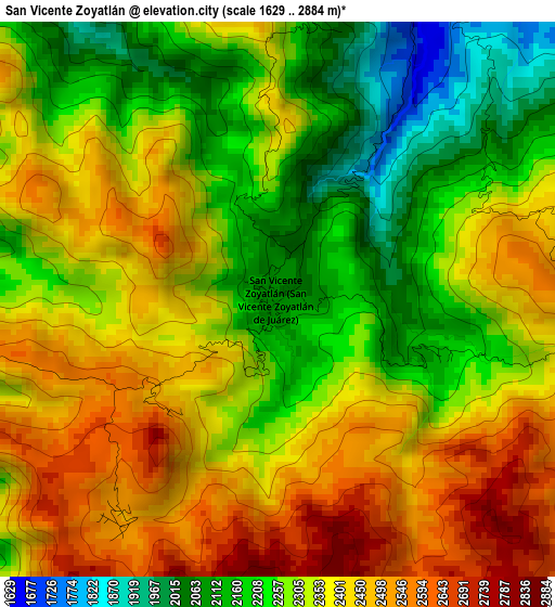 San Vicente Zoyatlán elevation map