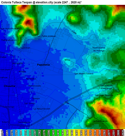 Colonia Tulteca Teopan elevation map
