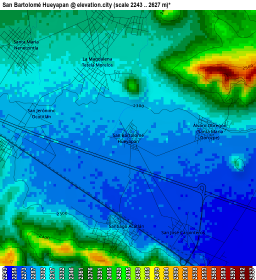 San Bartolomé Hueyapan elevation map