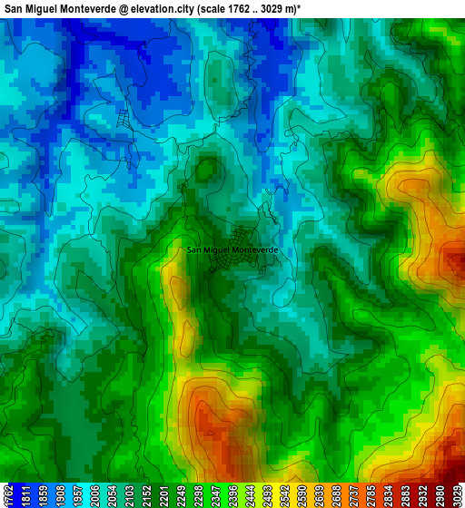 San Miguel Monteverde elevation map